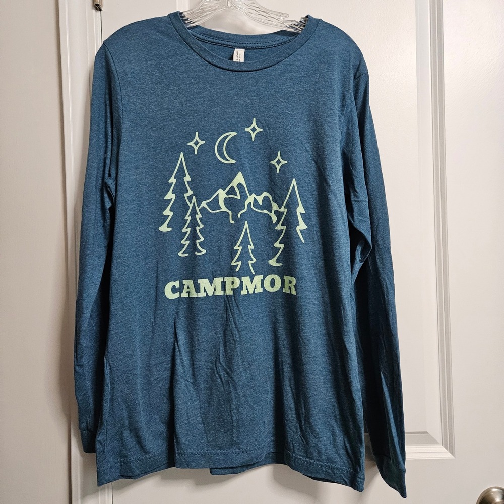 Bella+Canvas Campmor T-Shirt Mens Large Blue Long Sleeve Mountain Graphic Tee